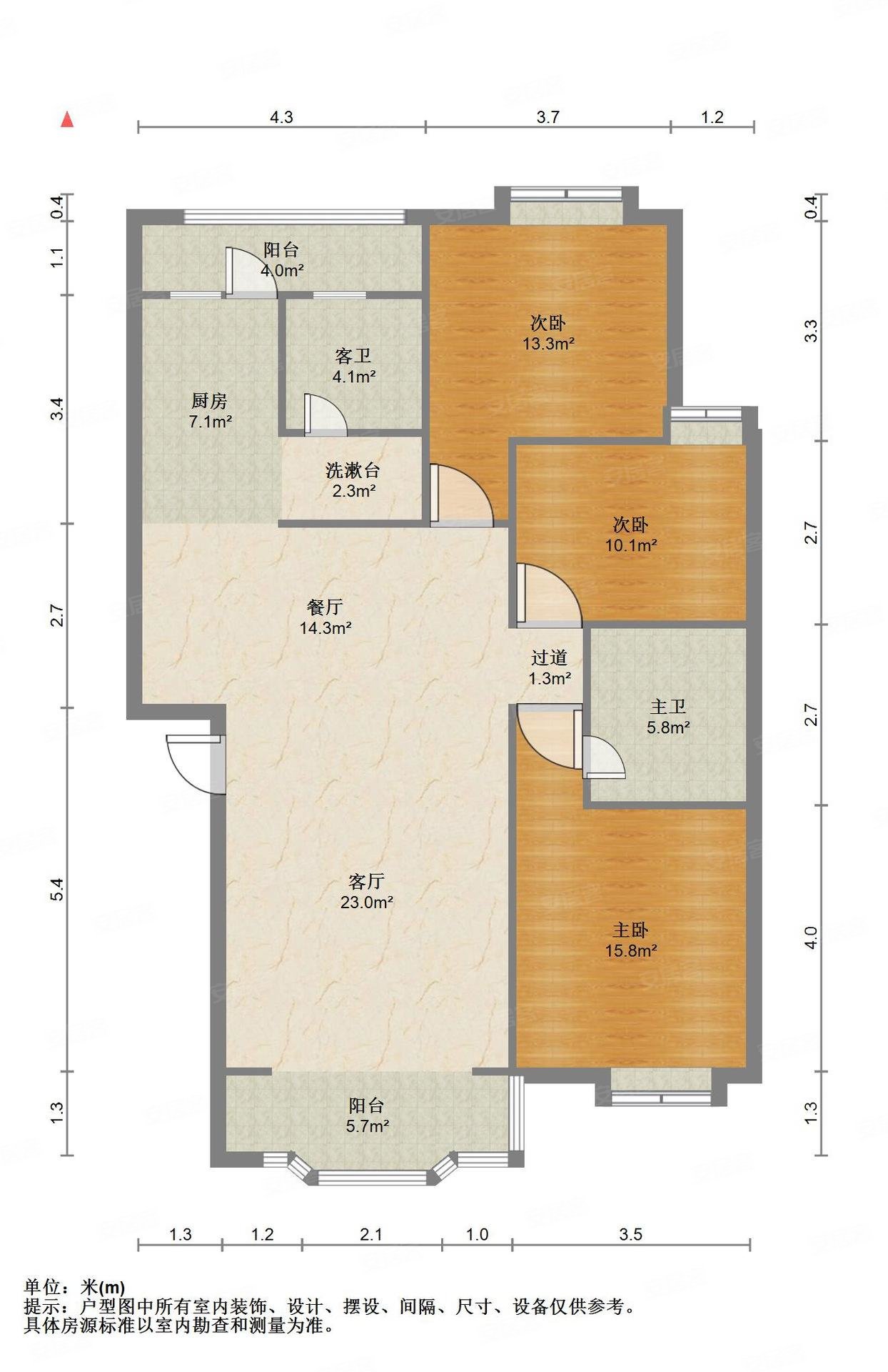 香森丽园3室2厅2卫119㎡南北65万