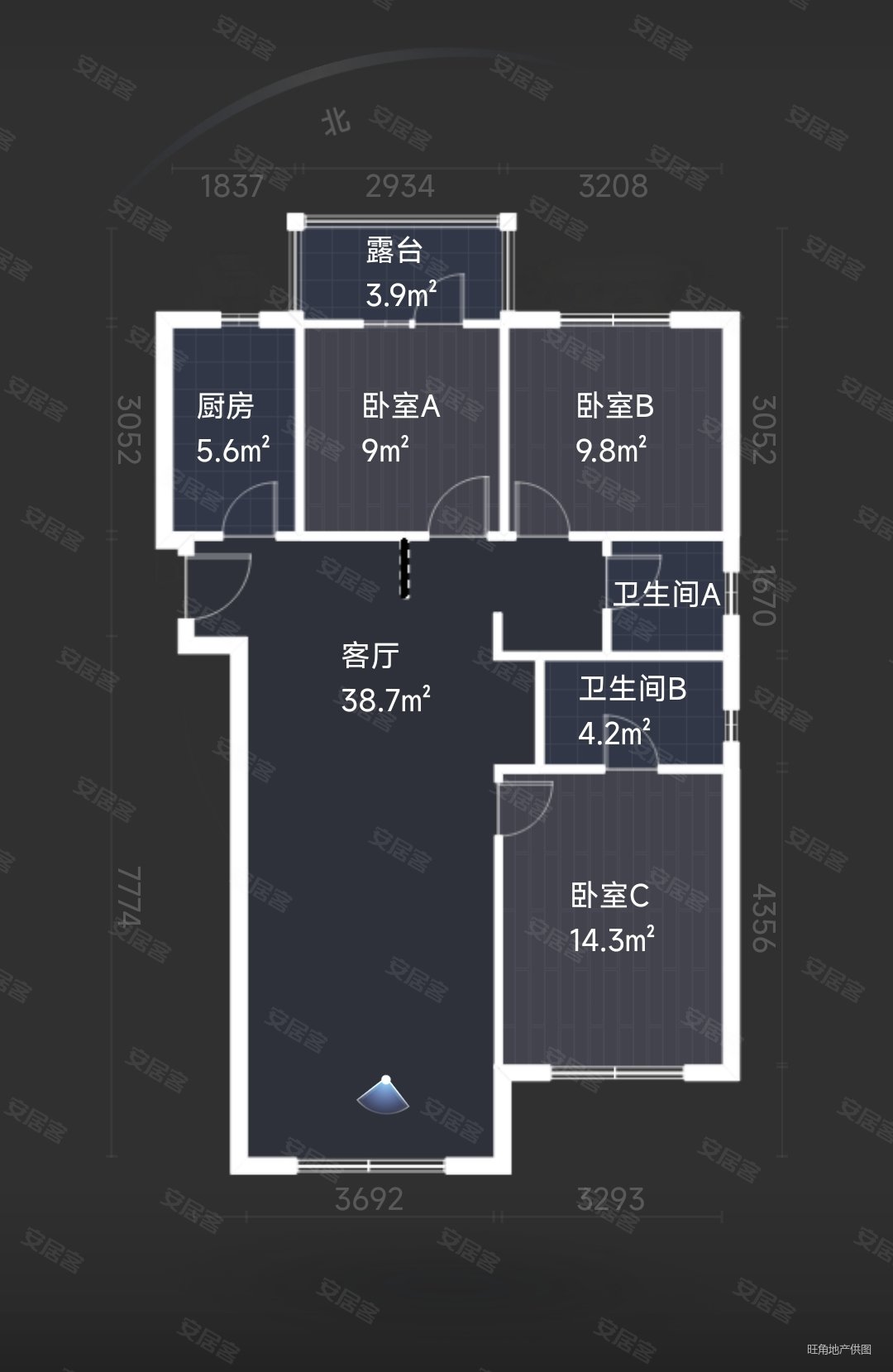 保利熙悦12891平电梯中间楼层3室2厅2卫五明户型