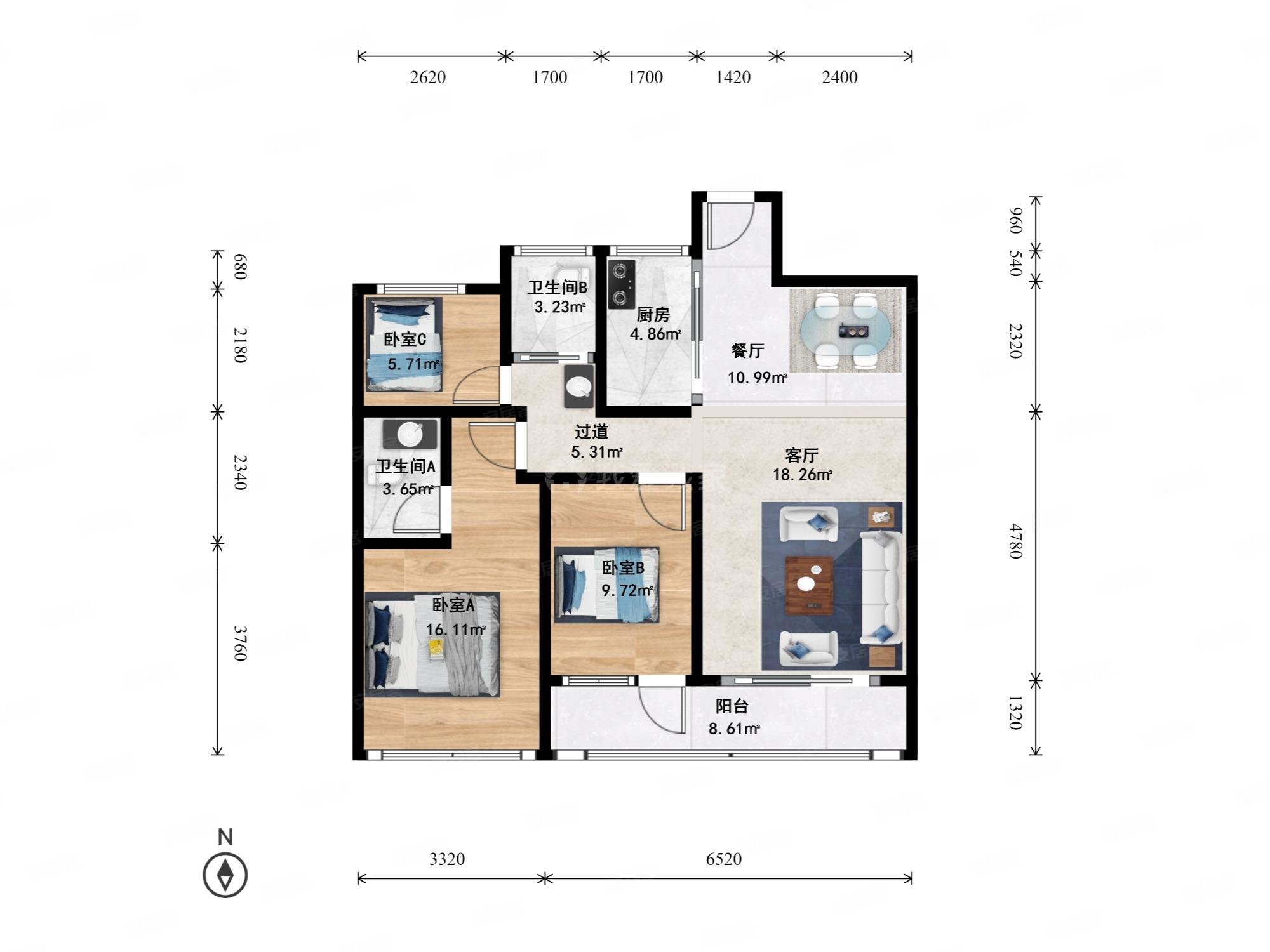 理想臻品3室2厅2卫100㎡南372万