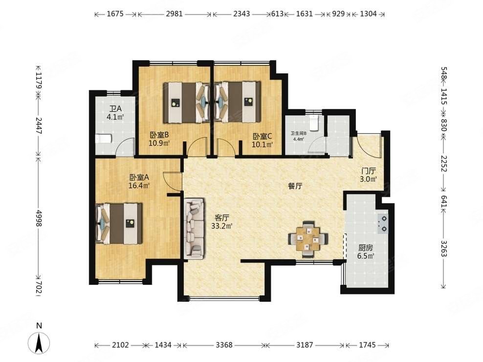 南湖世纪3室2厅2卫109.93㎡南北180万