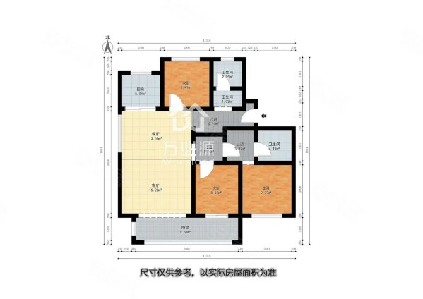 万科城乐湖园3室2厅2卫118㎡南北107万