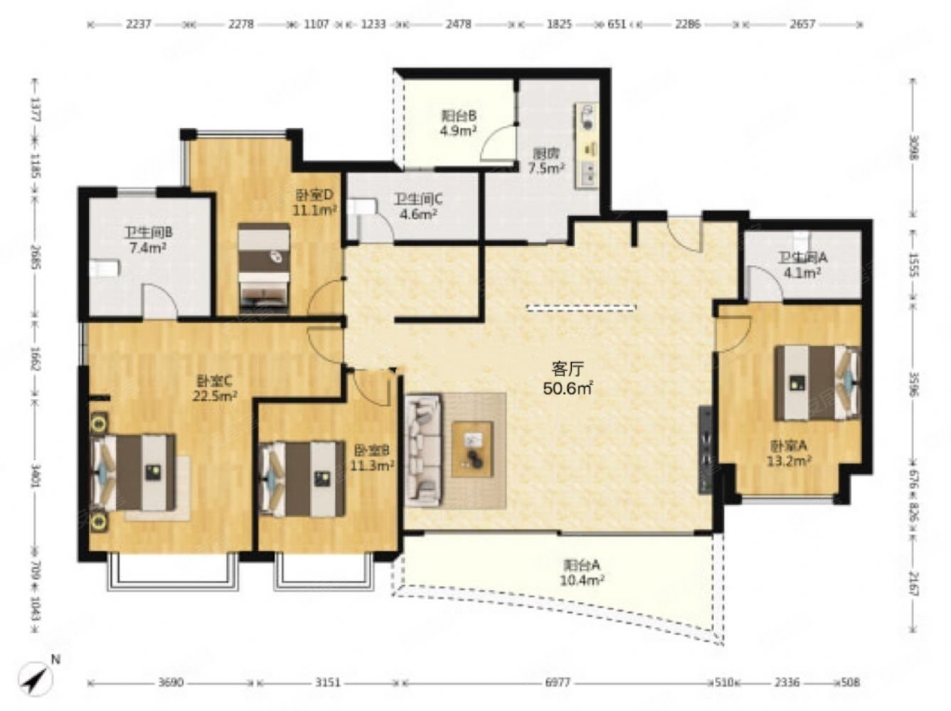 套四三卫南北落地窗看黑珍珠主湖区未住过,麓湖生态城汀院二手房,880