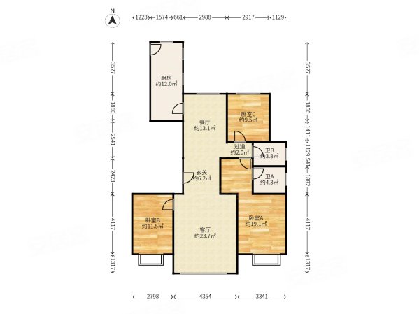 泷悦长安牛津园3室2厅2卫139.98㎡南北609万