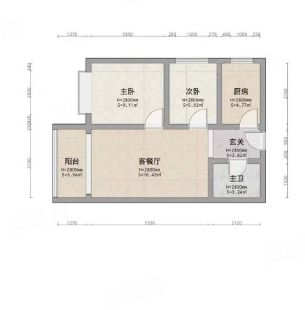 兴庆宫2室1厅1卫68.67㎡西南98万