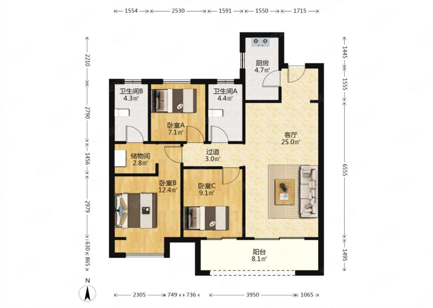 地铁8号线华强广场建业盛悦府未入住双卫3房好楼层