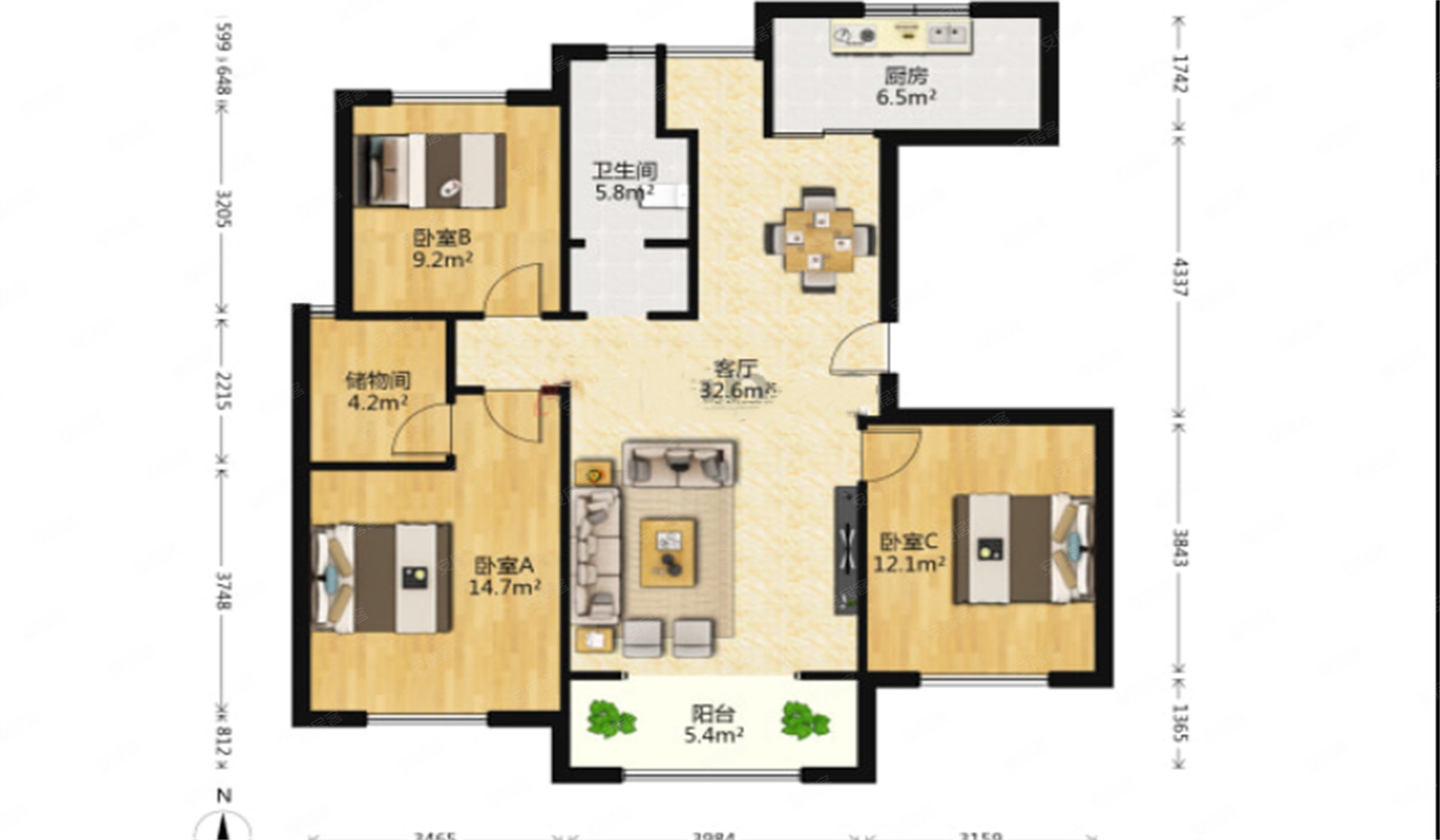 电梯精装 三室两厅 两卫经典飞机户型,恒邦锦都汇二手房,108万,3室2厅