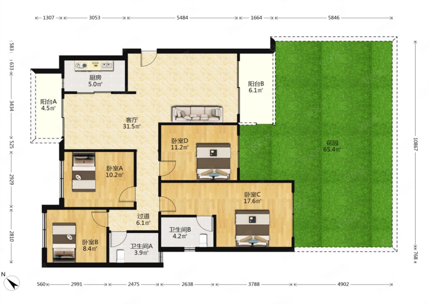总高8层洋房带百平前后大花园,满二税少,随时可看房,保利熙园二手房
