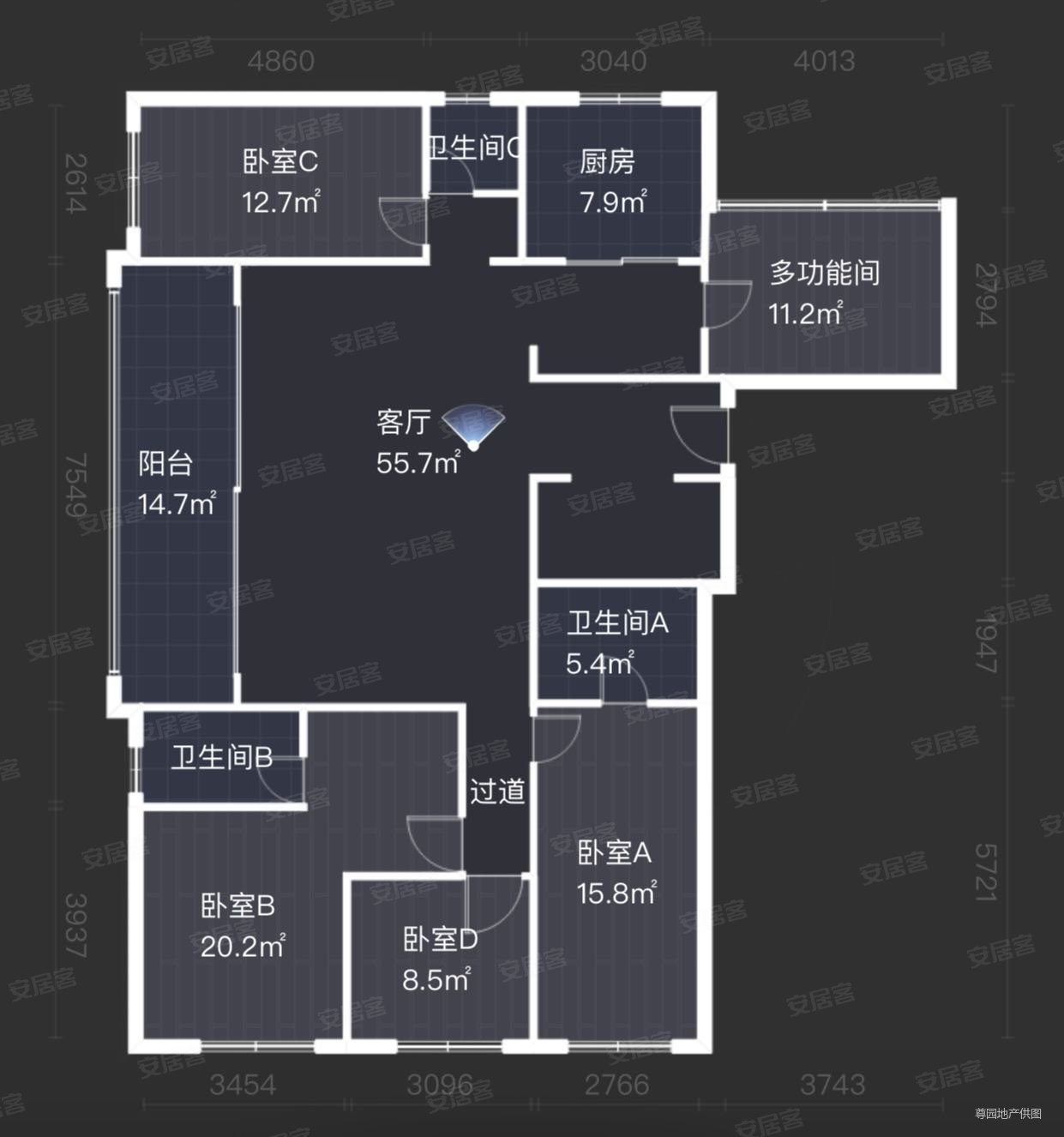 俊发城郁金苑5室2厅3卫171.3㎡南北255万