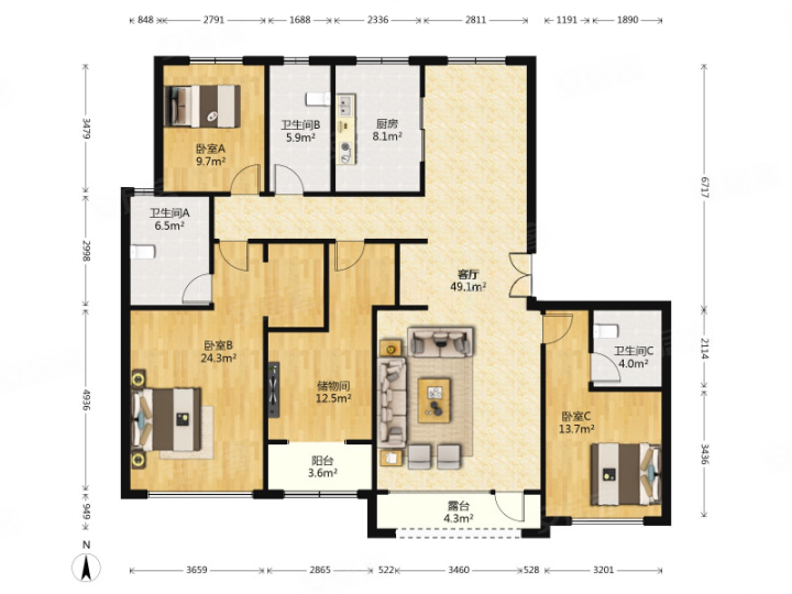 中等楼层,济南融创文旅城紫檀园二手房,378万,4室2厅,3卫,181.