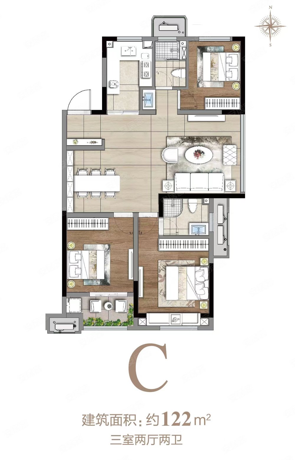户型通透,采光良好居住舒适,金地时代艺境二手房,200万,3室2厅,2卫