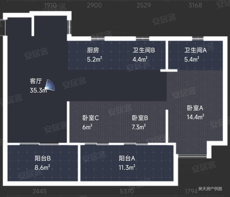 水岸君山3室2厅2卫88.14㎡南北65万