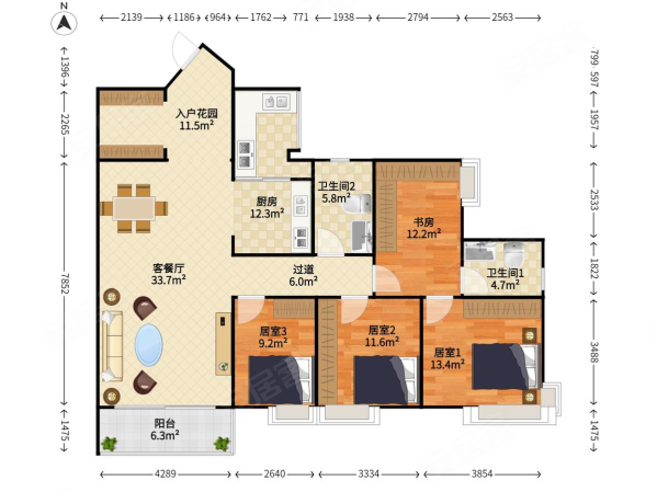 中航阳光新苑4室2厅2卫137.68㎡南北788万