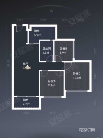 玖龙台3室2厅1卫85.78㎡南58万