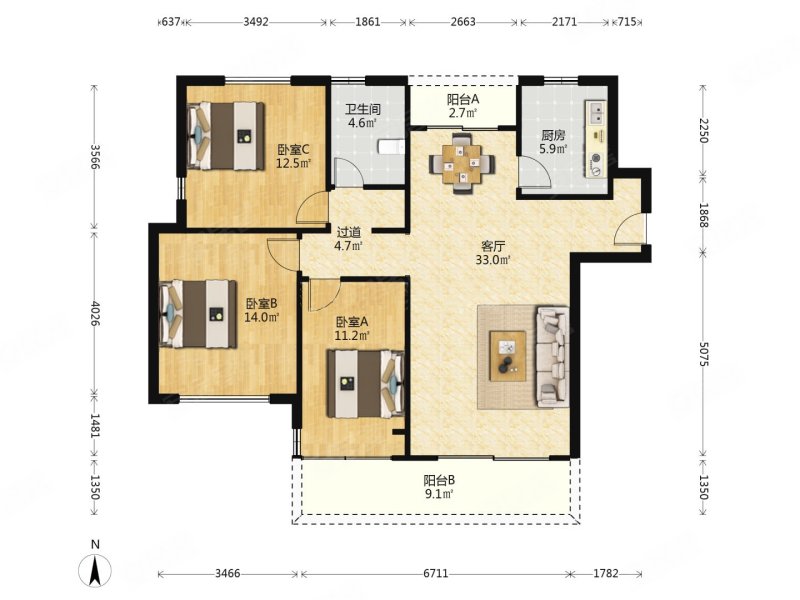旭日华庭 金棕榈 两房朝南 10 长阳台 浦口外国语 好谈