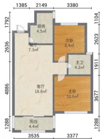绿岛花园城市绿洲 2室2厅1卫 南北通透 电梯房 107平