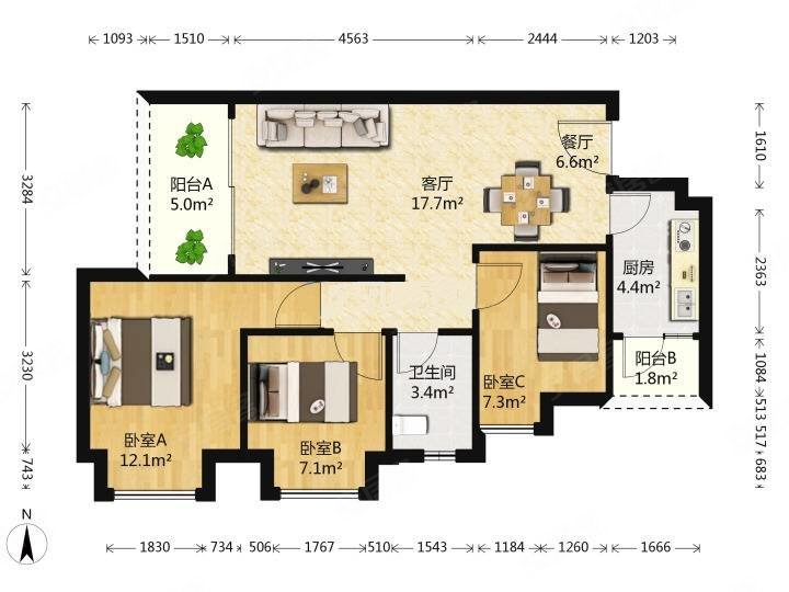 新世界御湖3室2厅1卫99.83㎡南北104.8万