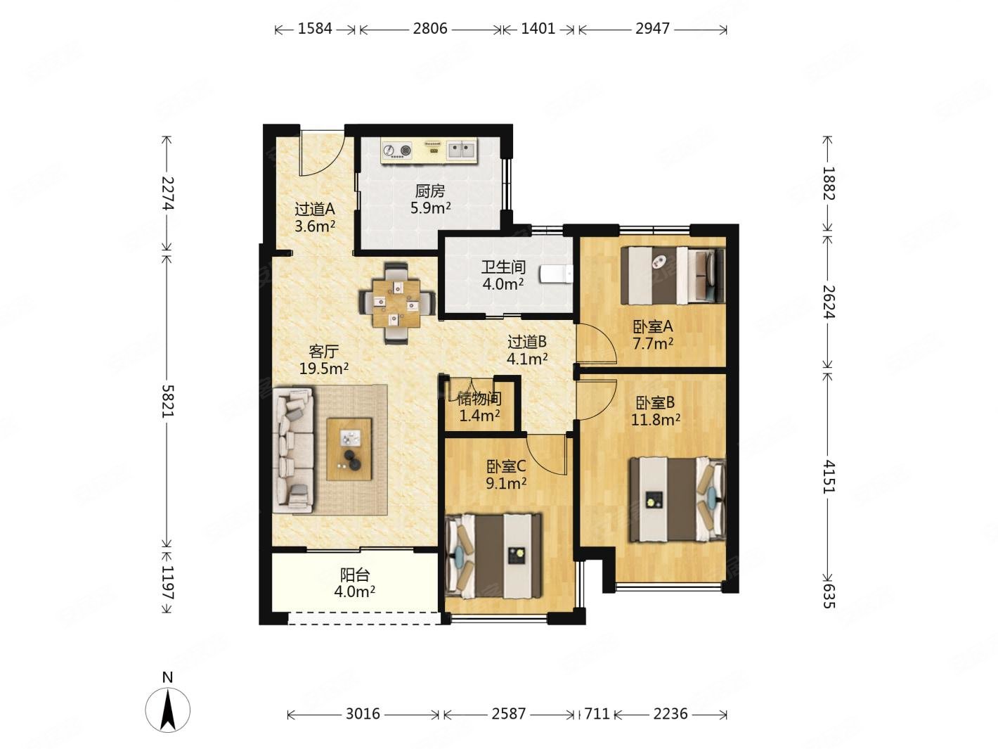 祥生群贤府(公寓住宅)3室1厅1卫83.41㎡南198万