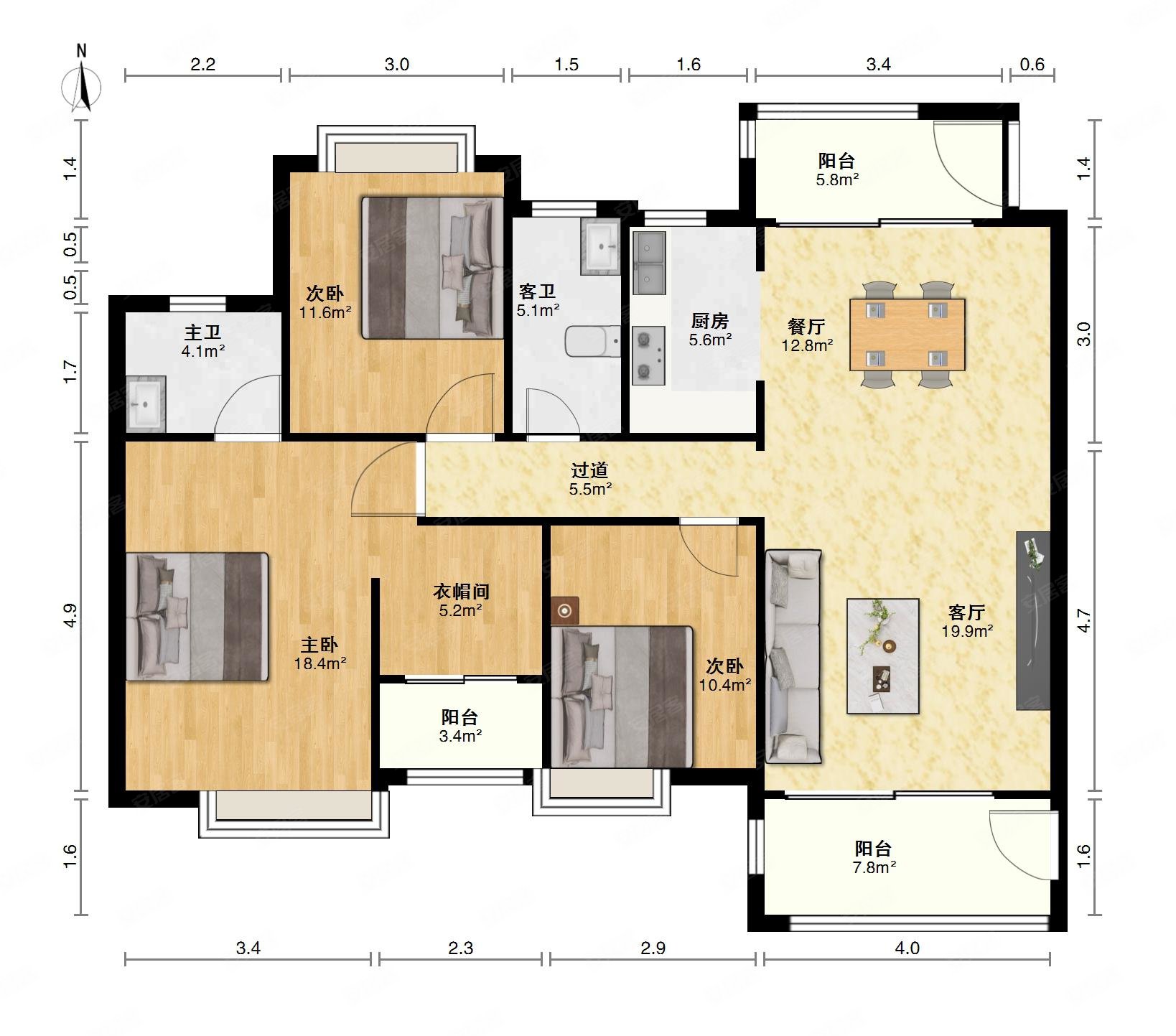 联泰天禧3室2厅2卫137㎡南北383万