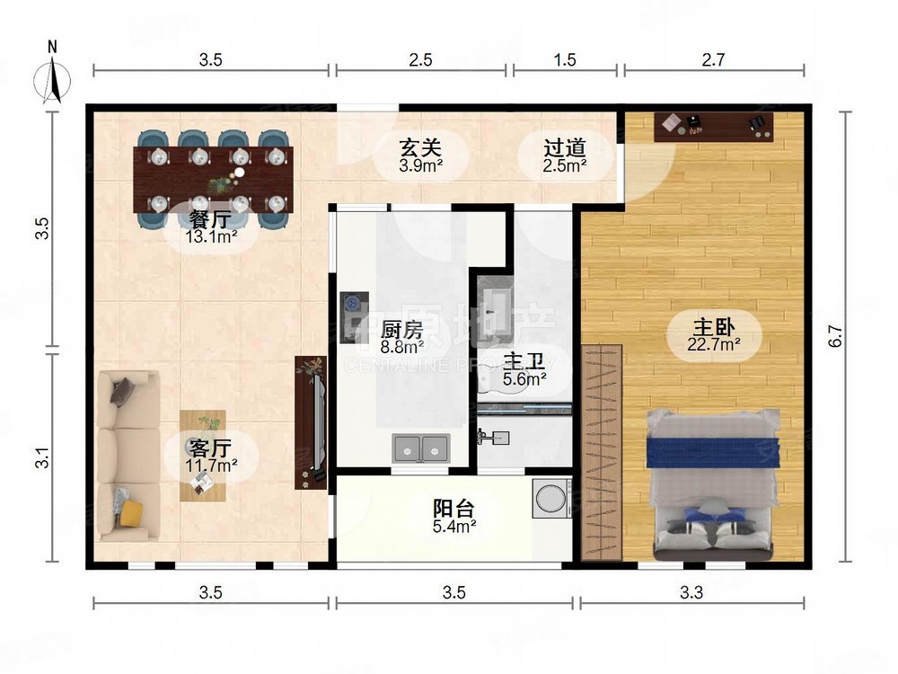 万科柏林映像1室2厅1卫84.1㎡西南330万