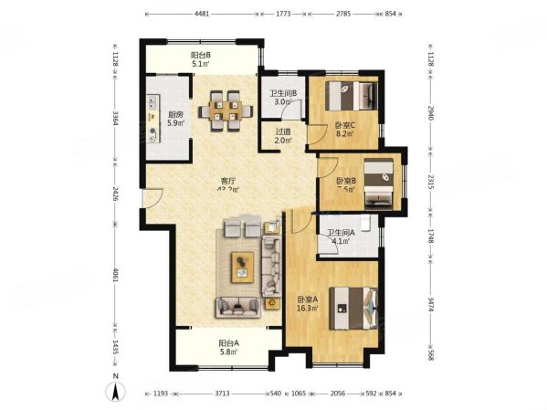 外滩龙庭帝景3室2厅2卫142㎡南北199万