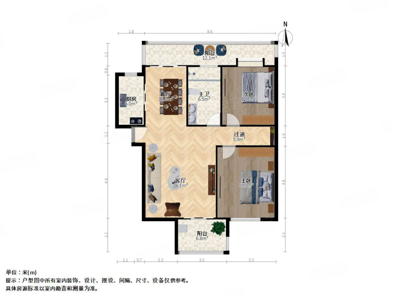 美林小城2室2厅1卫97.21㎡南北440万