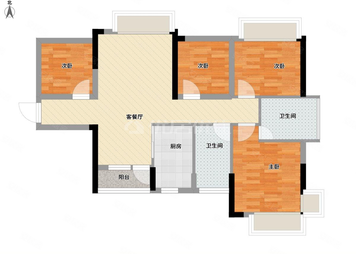 时代家园4室2厅2卫89.96㎡南北74万