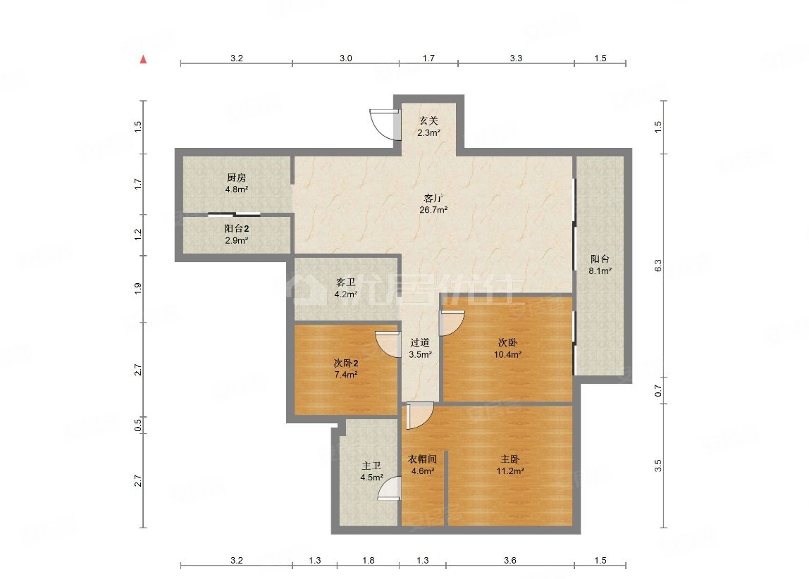 吾悦广场3室2厅2卫128㎡南67万