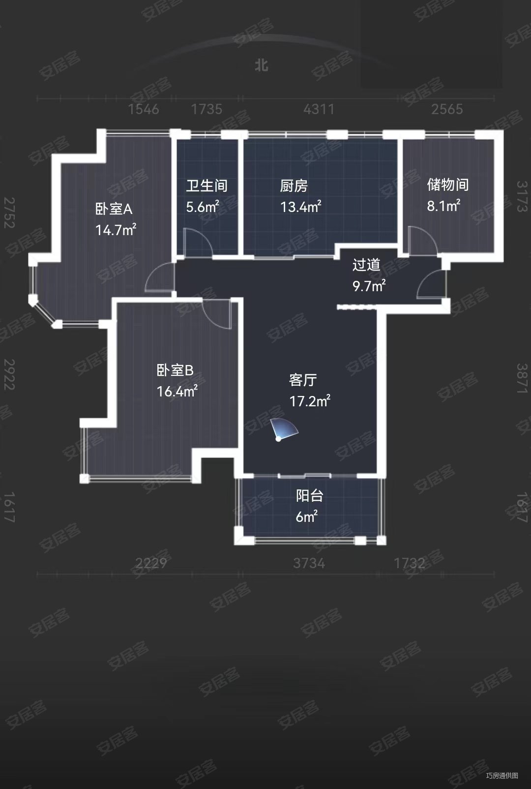 联发君悦湖3室2厅1卫108.52㎡南170万