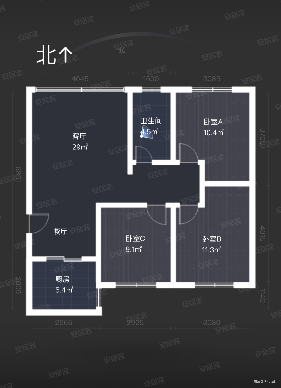 富豪花园(香洲)3室2厅1卫88.5㎡北163万