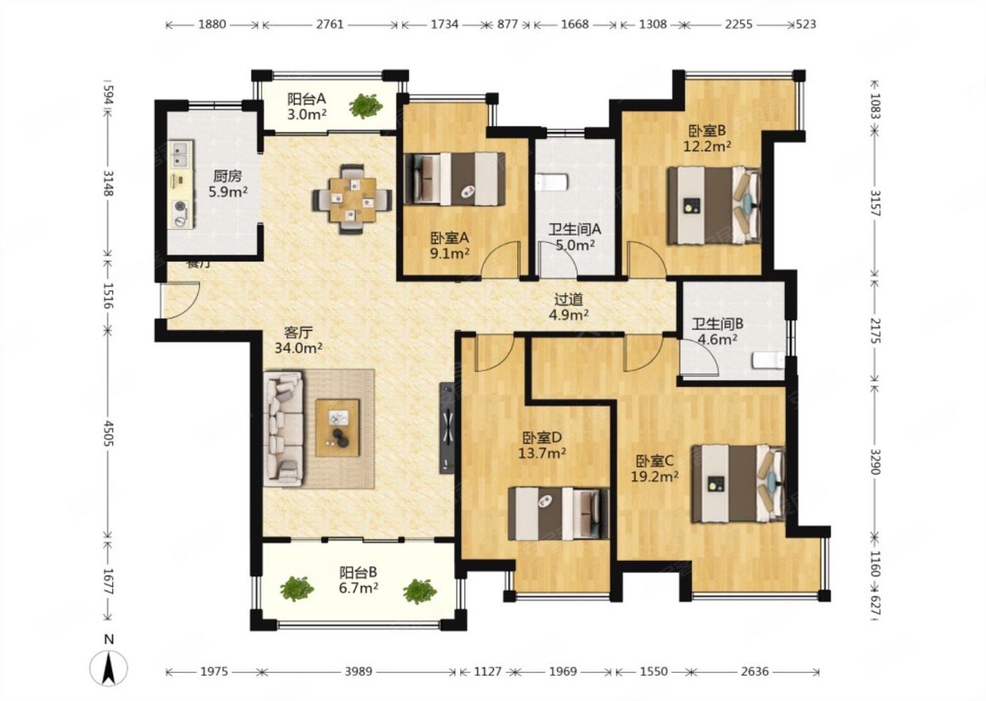 门口豫章育新丨性价比高丨随时可看丨紫金城4房2厅2卫诚售