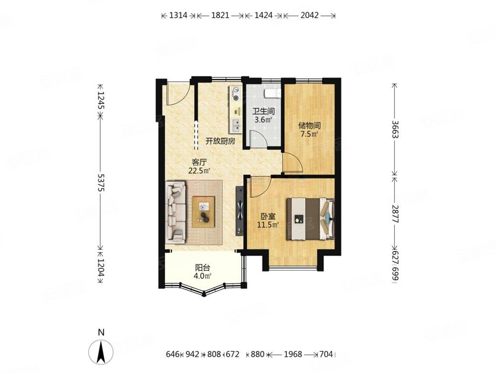 顺德绿地国际花都佛陈路2室1厅1卫68平方米