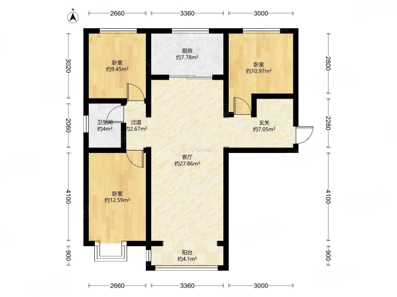 世纪龙庭(D区)3室2厅1卫110㎡南北135万