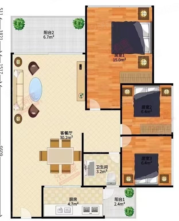 合正汇一城3室2厅2卫85.93㎡南北618万
