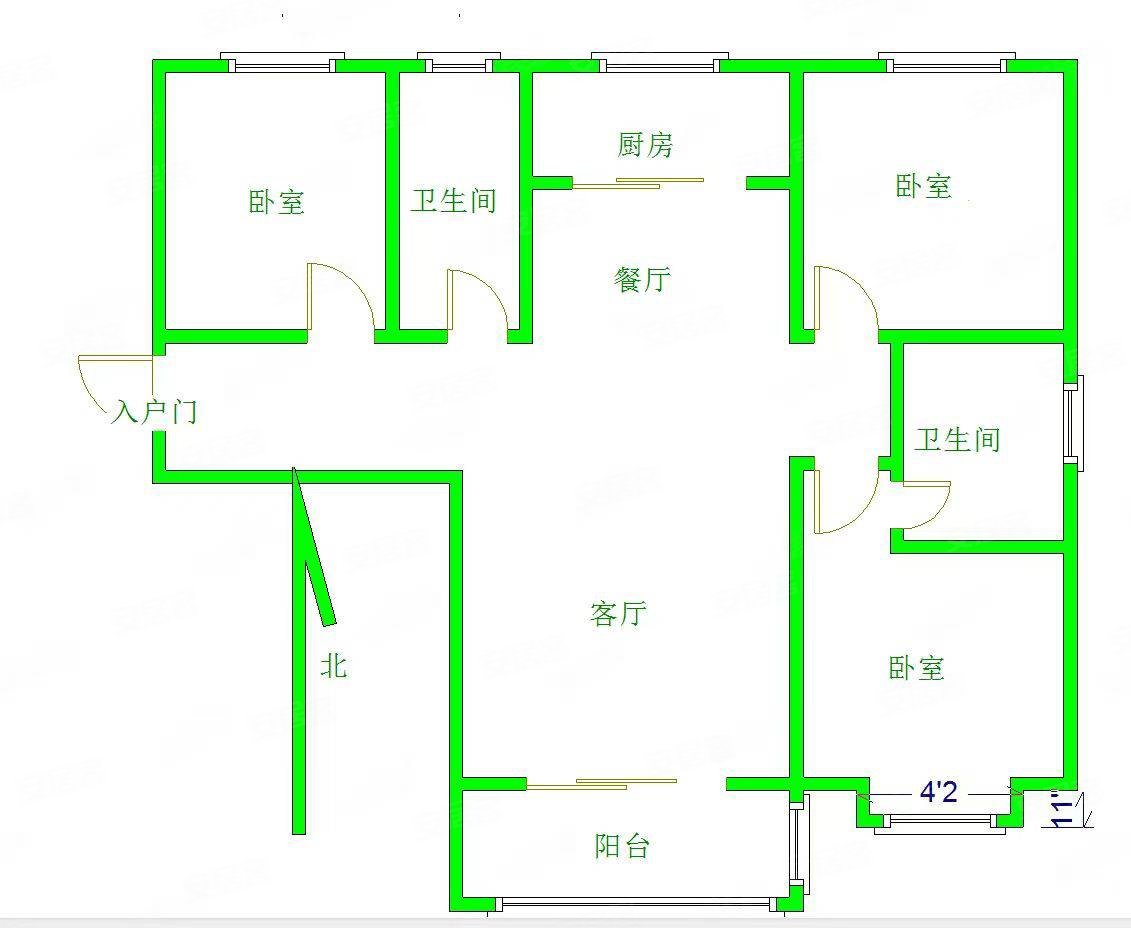 旭阳天鹭家园3室2厅2卫127㎡南北88万