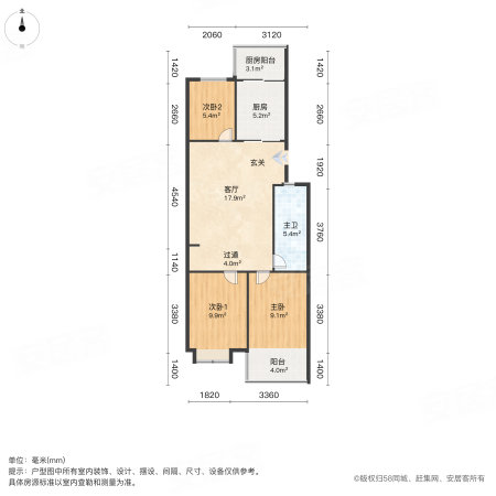 海韵苑小区3室1厅1卫81.44㎡南北98万