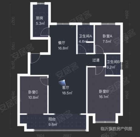 城投华皓城3室2厅2卫121㎡南69万