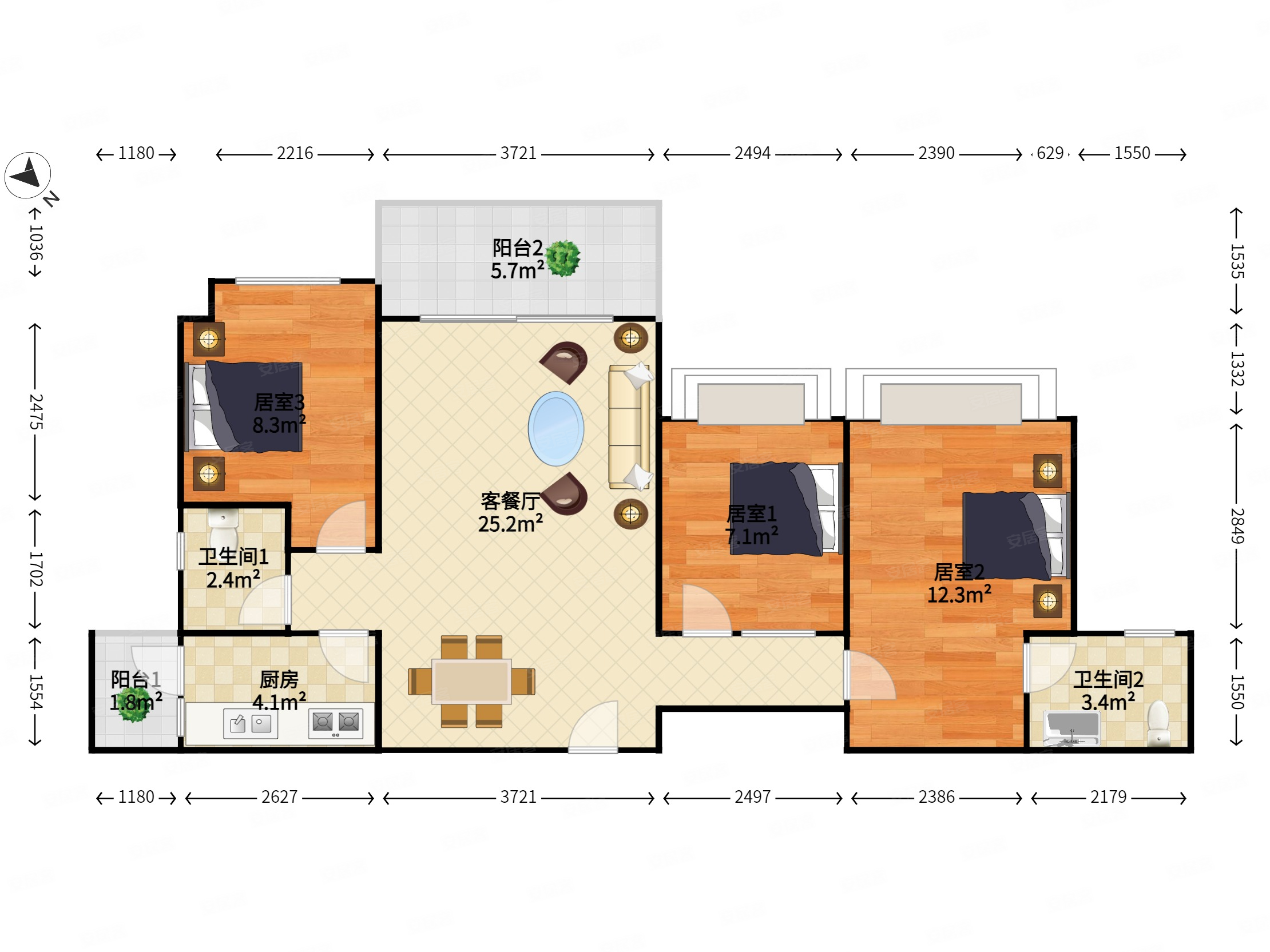 香缤广场三房双卫 中层采光好 装修风格自由发挥