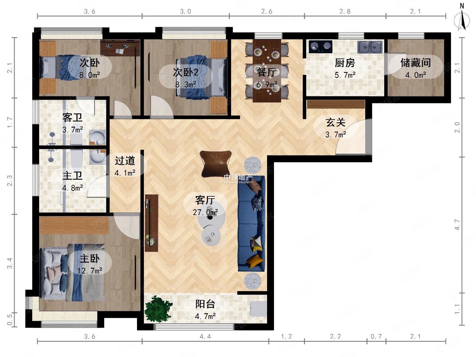 新汇华庭3室2厅2卫131㎡南北950万