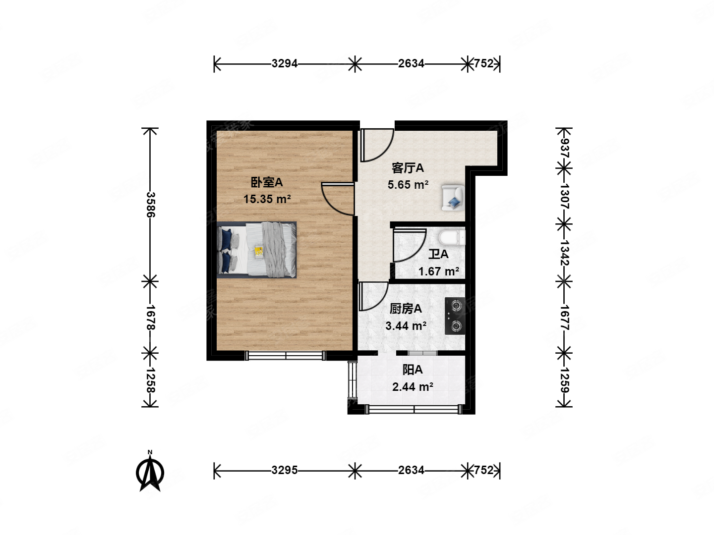 物资部大院1室1厅1卫40.2㎡南560万