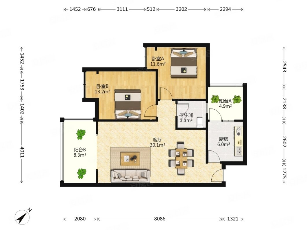 成都合院2室2厅朝南采光好配套齐全公园近有钥匙