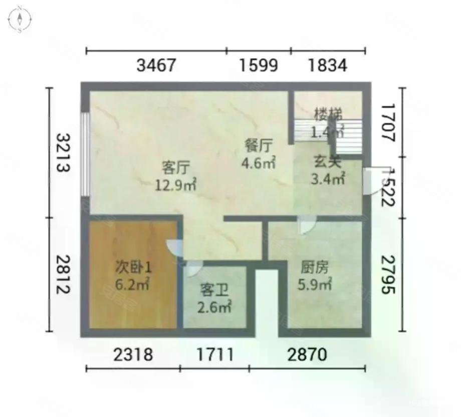 C时代1室2厅1卫35㎡南北18万