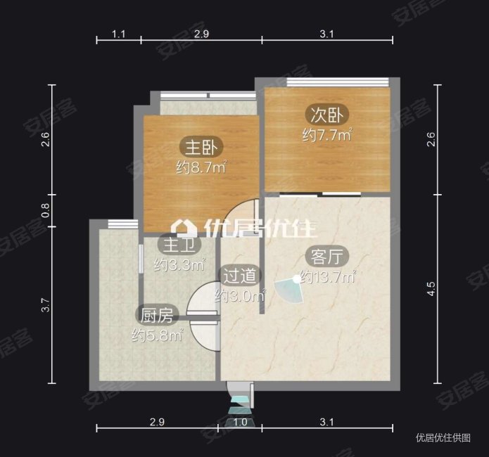 金鹏两江时光2室1厅1卫54㎡南56万