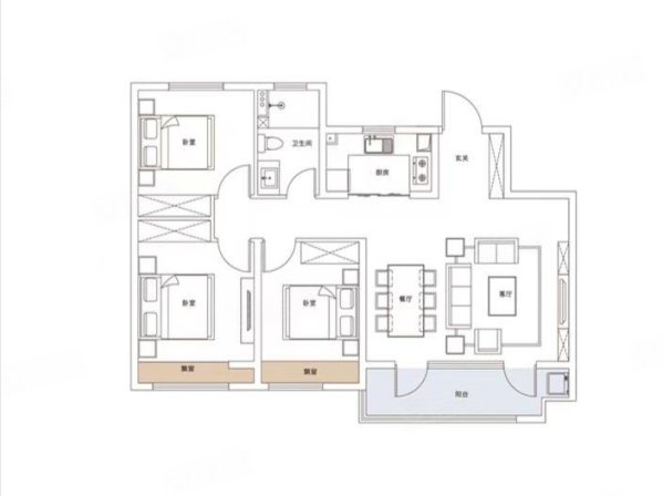 绿地玉晖公馆3室1厅1卫115㎡南北82万