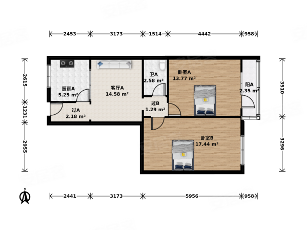 香河园北里2室1厅1卫69.07㎡东西599万