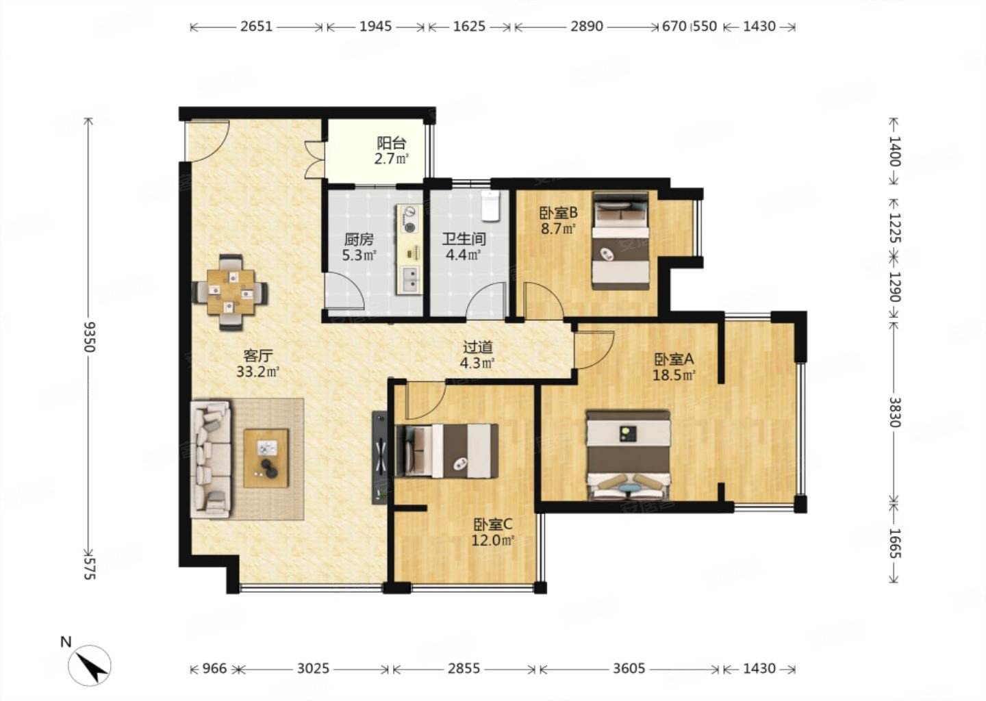 海骏达蜀都1号三期希顿公馆3室2厅全新装修未入住