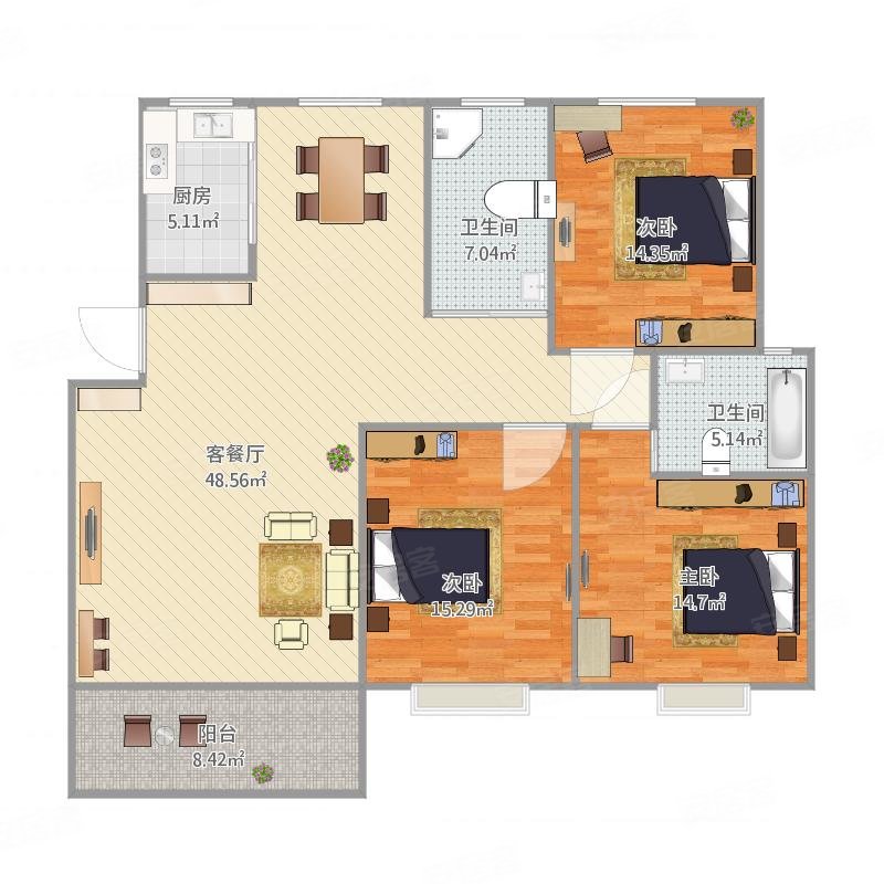 新华都毛配房,超好户型,3室2厅2卫,值得一看