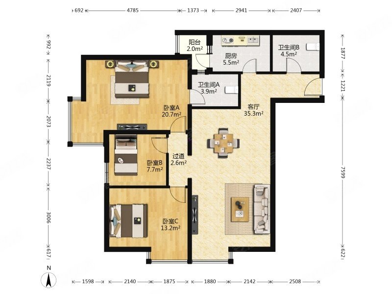 美景东方3室2厅2卫129.64㎡西南860万