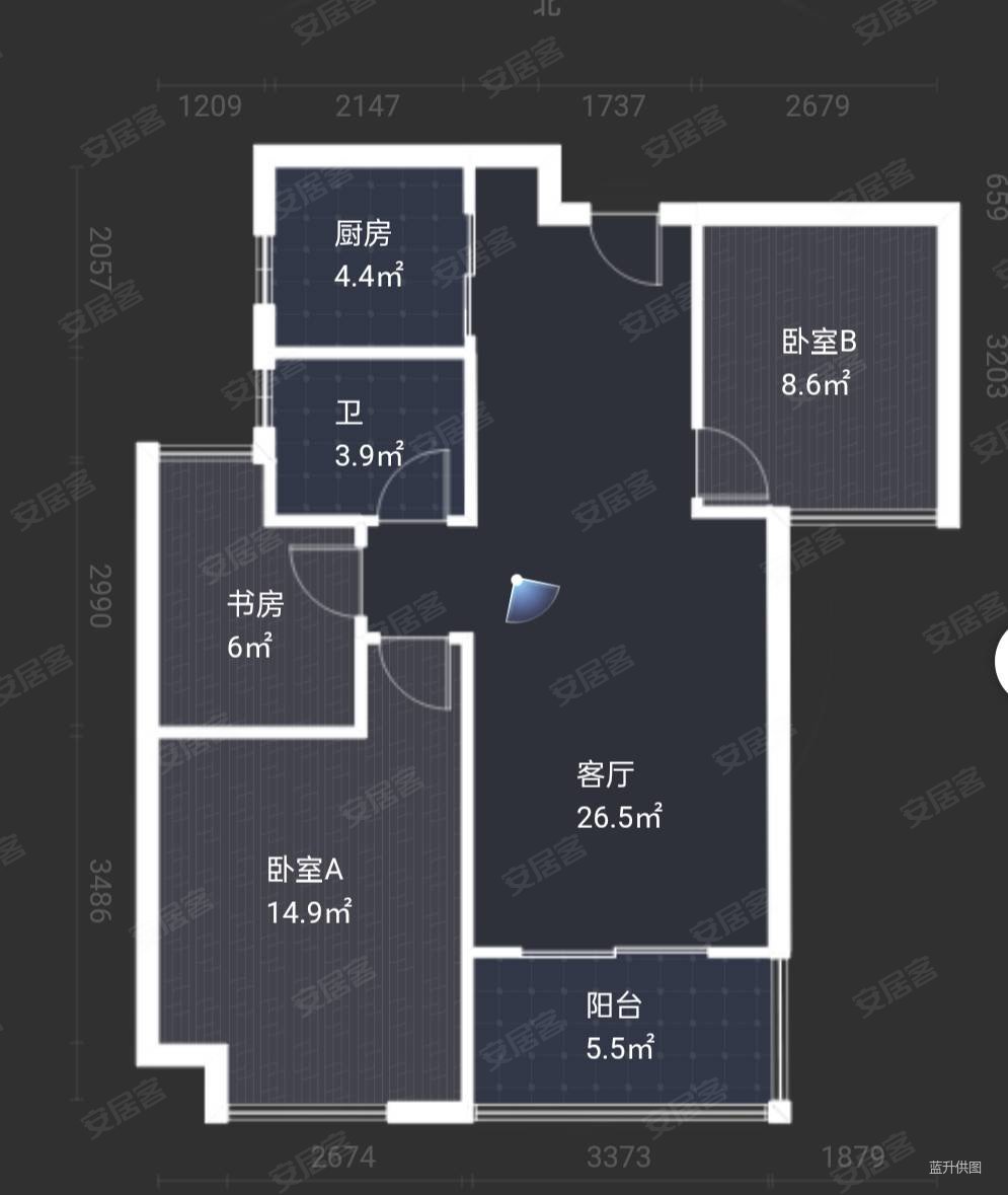 绿地玫瑰城3室2厅1卫90.74㎡南130万