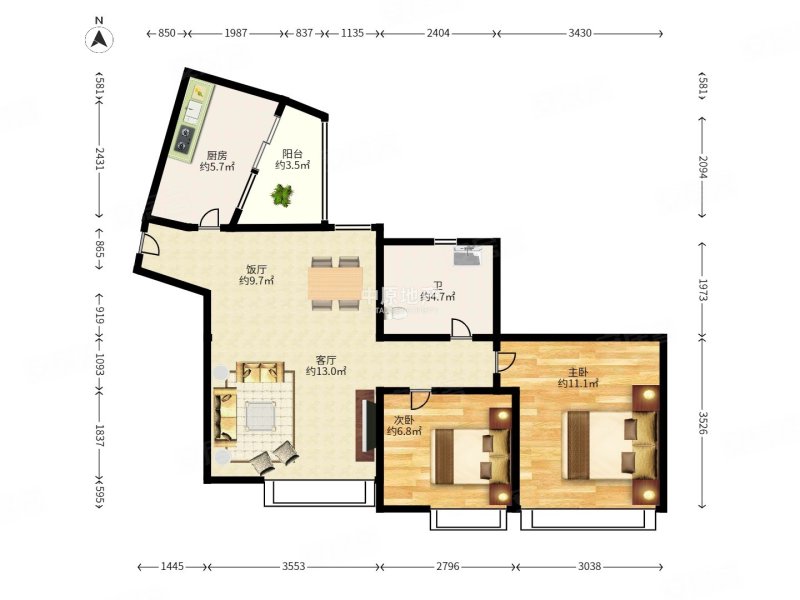 来电即看 东风广场 中层南向两房  采光充足