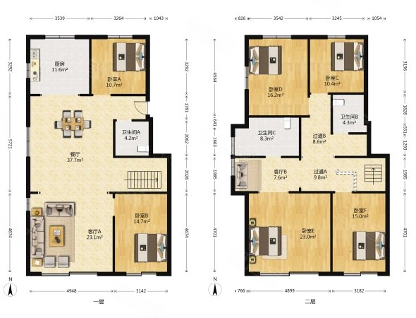 叠拼别墅边户三四层叠拼车位1个户型方正看房方便
